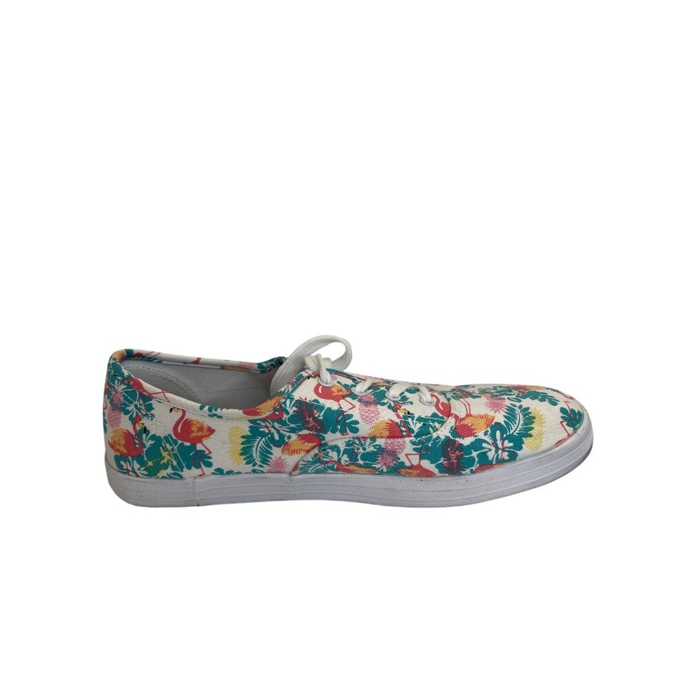 Canvas Lace-Up Sneakers Pink Flamingo Green Tropical Beach Flats Shoes Size 10 - Picture 11 of 11